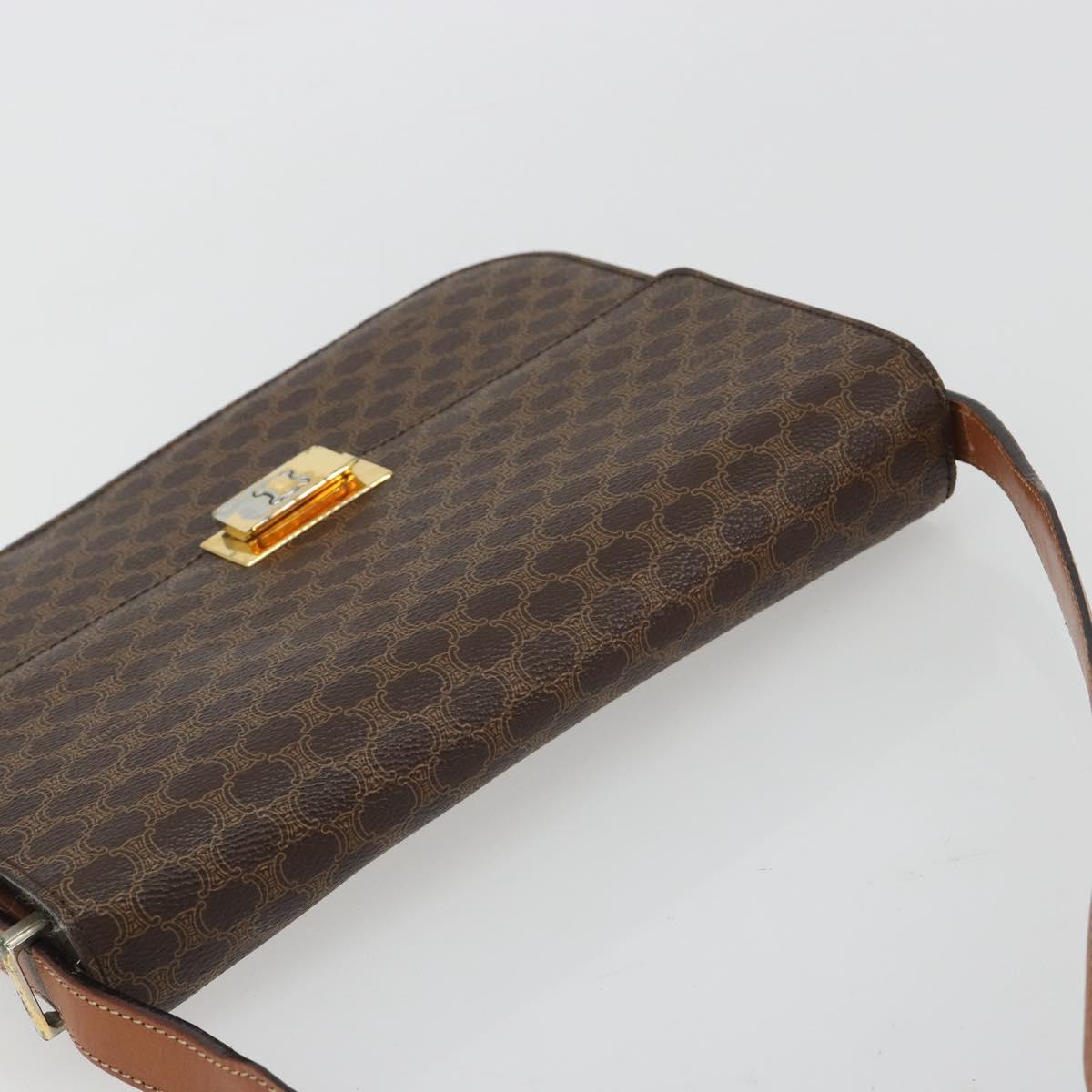 CELINE Macadam Canvas Shoulder Bag PVC Leather Brown Gold Auth 190905A