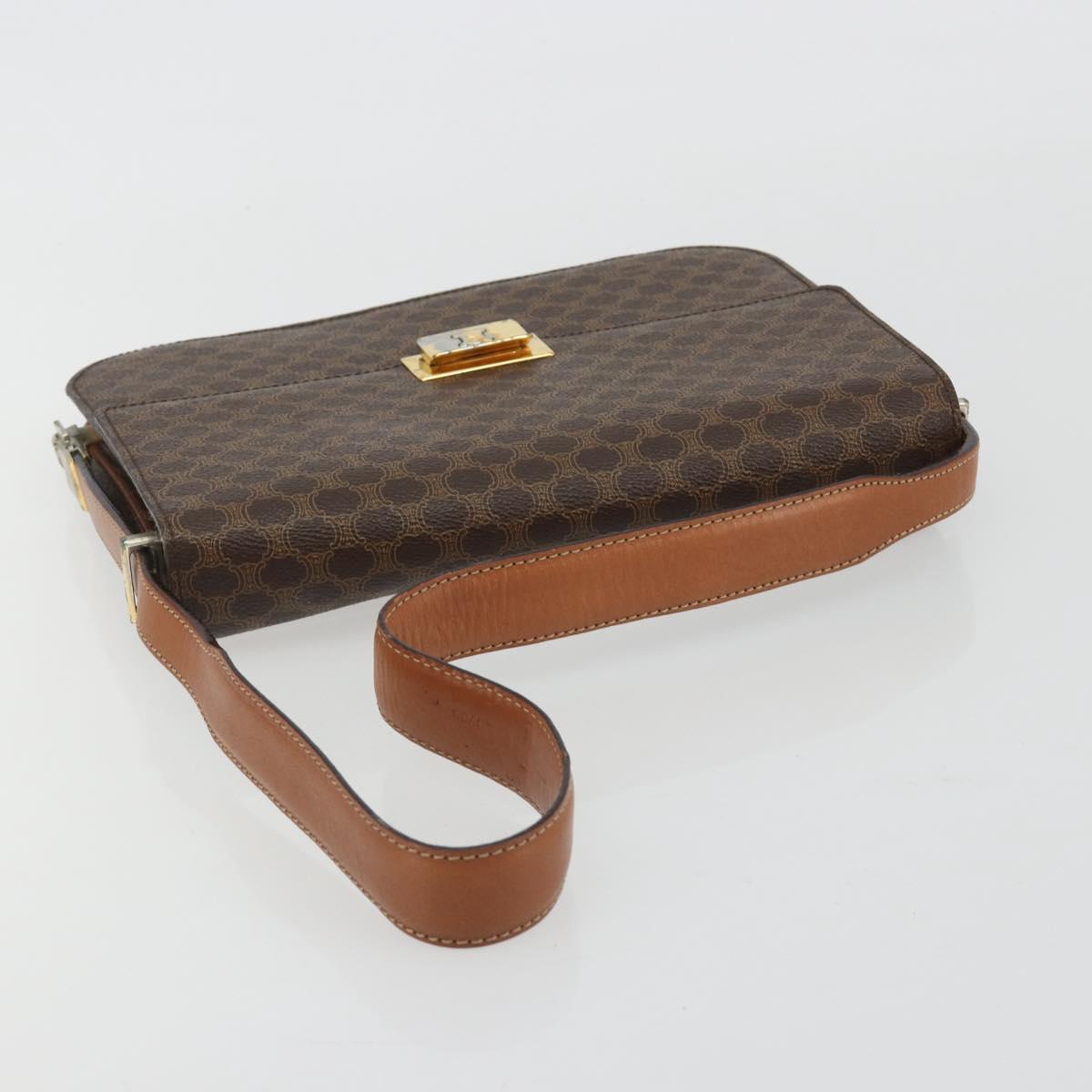CELINE Macadam Canvas Shoulder Bag PVC Leather Brown Gold Auth 190905A