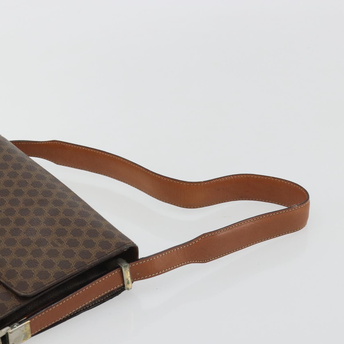 CELINE Macadam Canvas Shoulder Bag PVC Leather Brown Gold Auth 190905A
