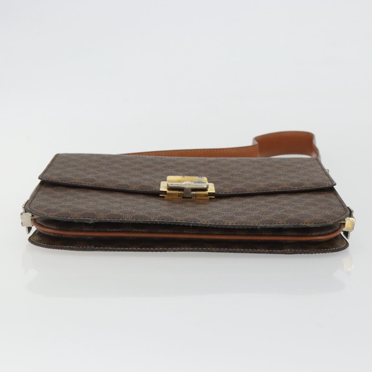 CELINE Macadam Canvas Shoulder Bag PVC Leather Brown Gold Auth 190905A