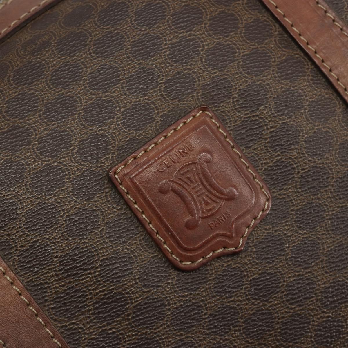 CELINE Macadam Canvas Boston Bag PVC Leather Brown Gold Auth 190906