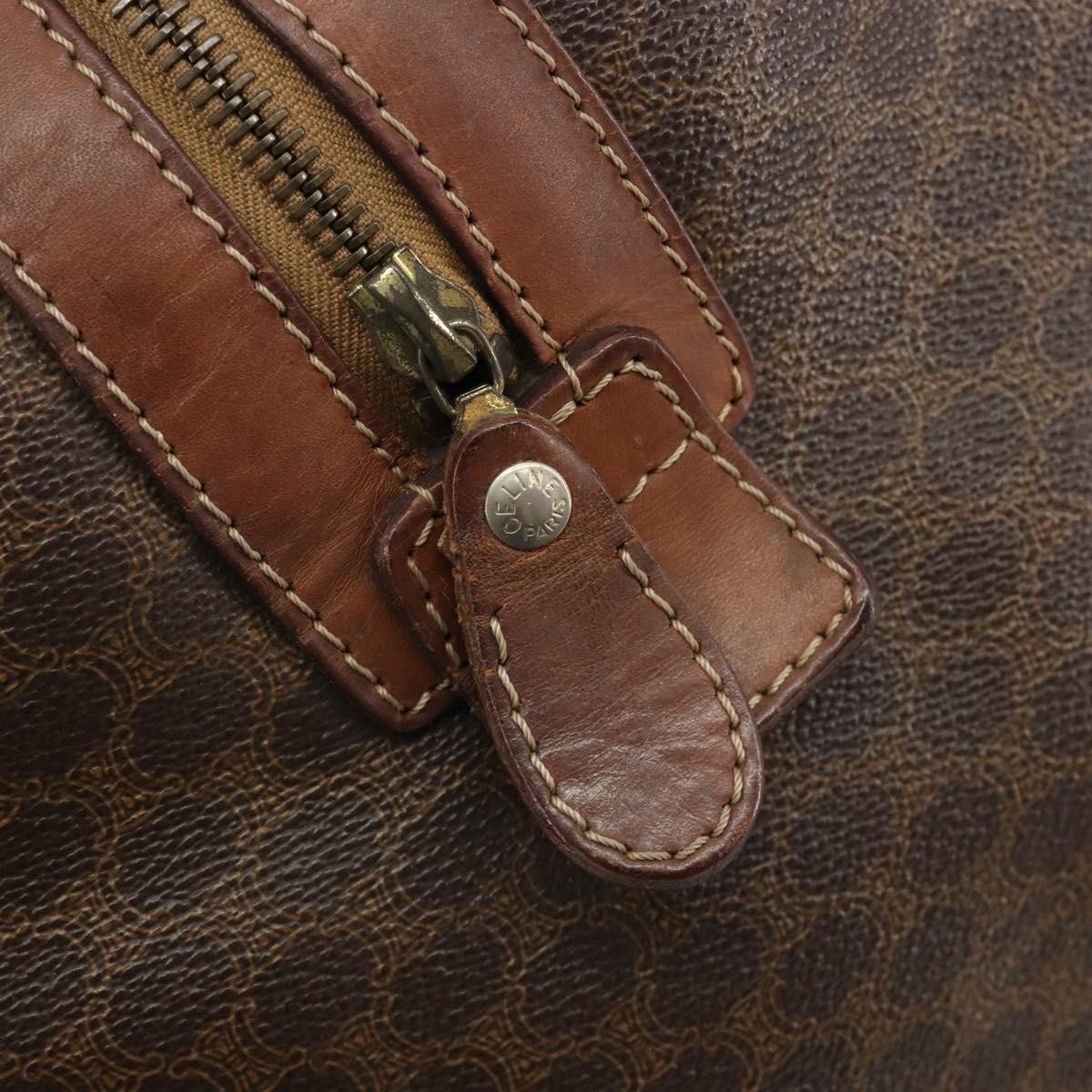 CELINE Macadam Canvas Boston Bag PVC Leather Brown Gold Auth 190906