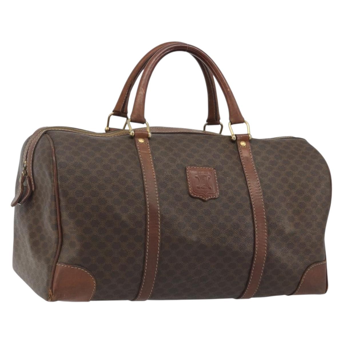 CELINE Macadam Canvas Boston Bag PVC Leather Brown Gold Auth 190906