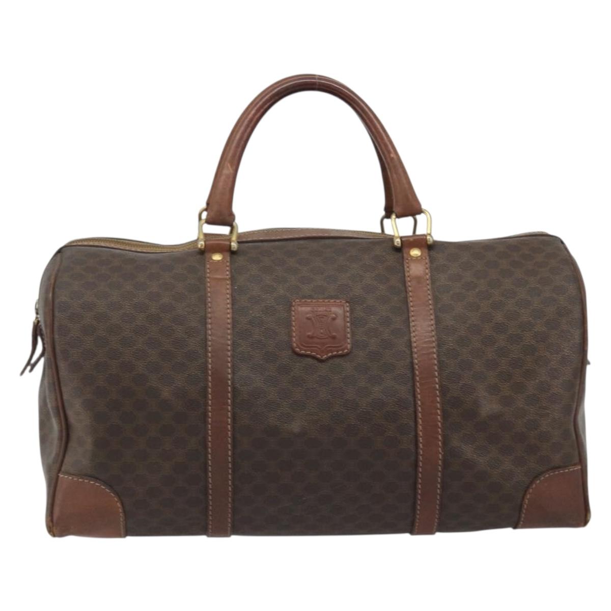 CELINE Macadam Canvas Boston Bag PVC Leather Brown Gold Auth 190906