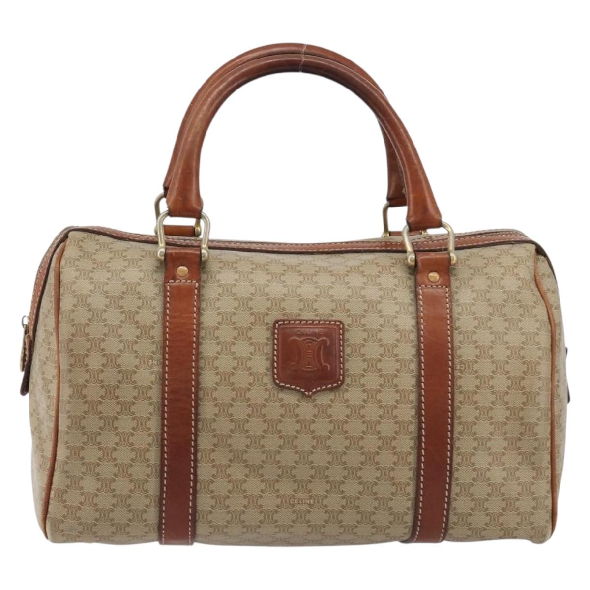 CELINE Macadam Canvas Boston Bag PVC Beige Gold Auth 190908