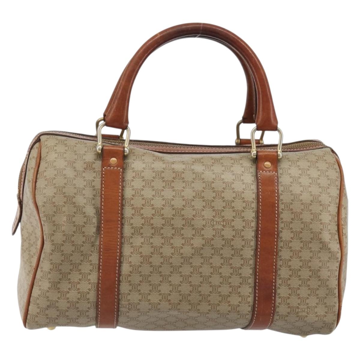 CELINE Macadam Canvas Boston Bag PVC Beige Gold Auth 190908