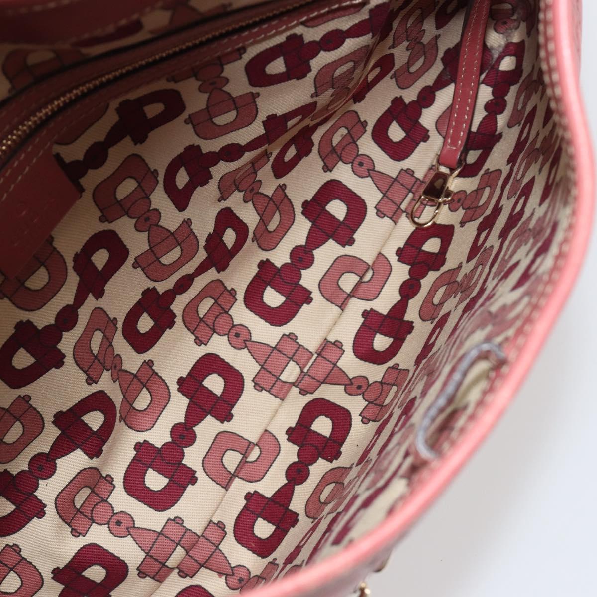 GUCCI GG Canvas Guccissima Horsebit Bag Leather Pink Gold 145781 Auth 190915