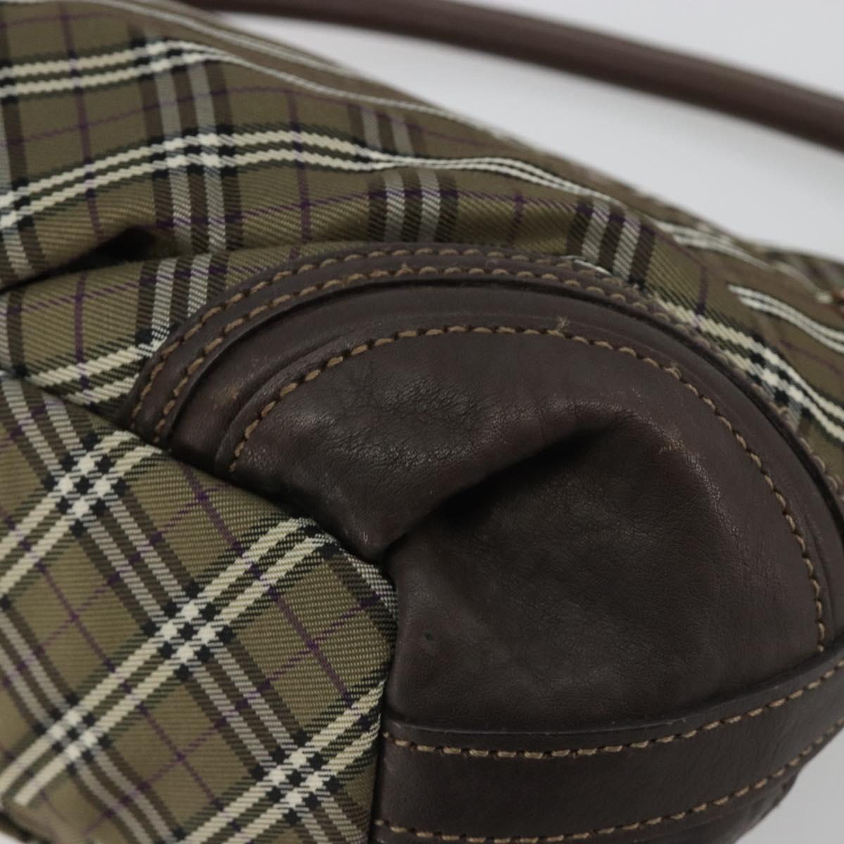 BURBERRY Nova Check Blue Label Hand Bag Canvas Green Gold Auth 190918A