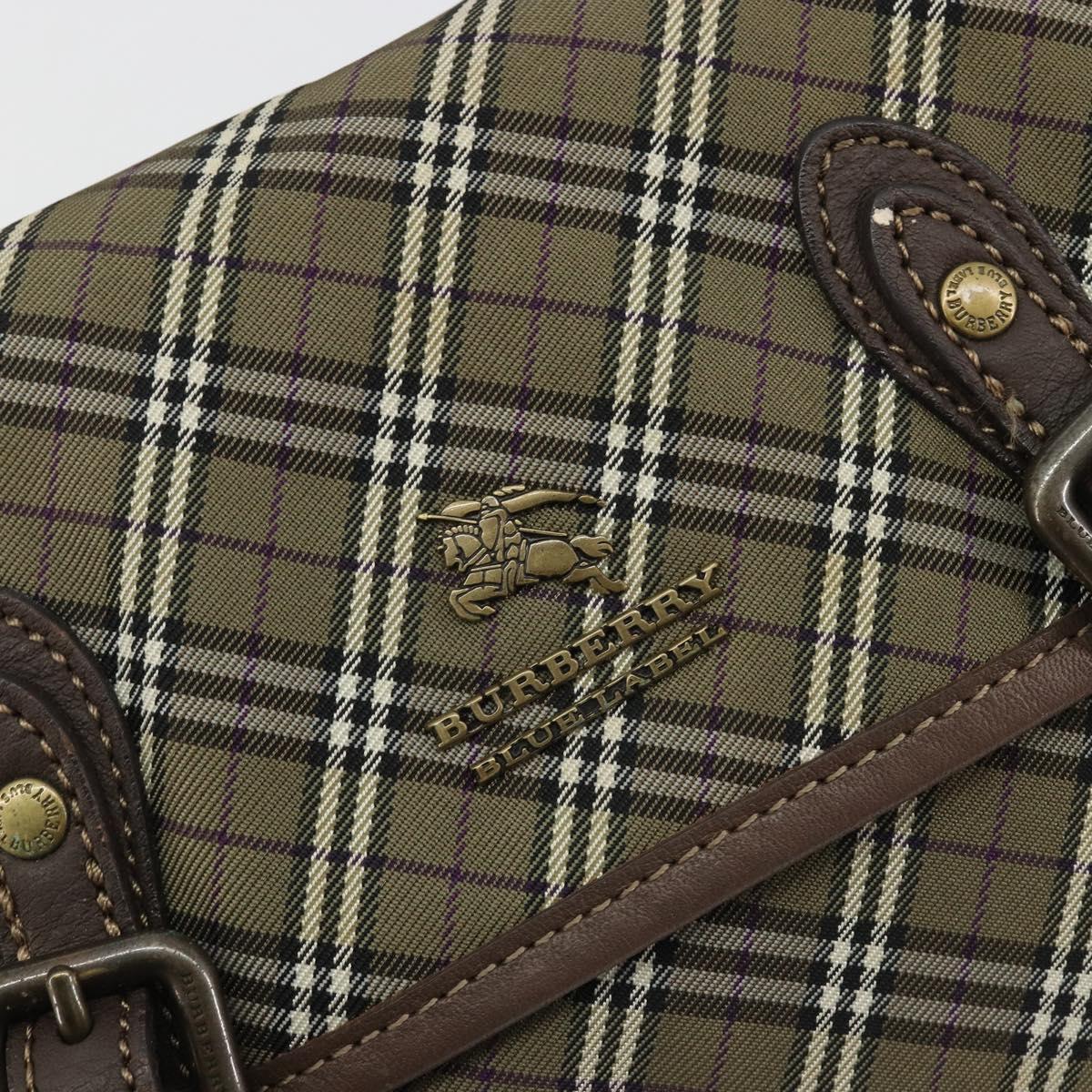 BURBERRY Nova Check Blue Label Hand Bag Canvas Green Gold Auth 190918A