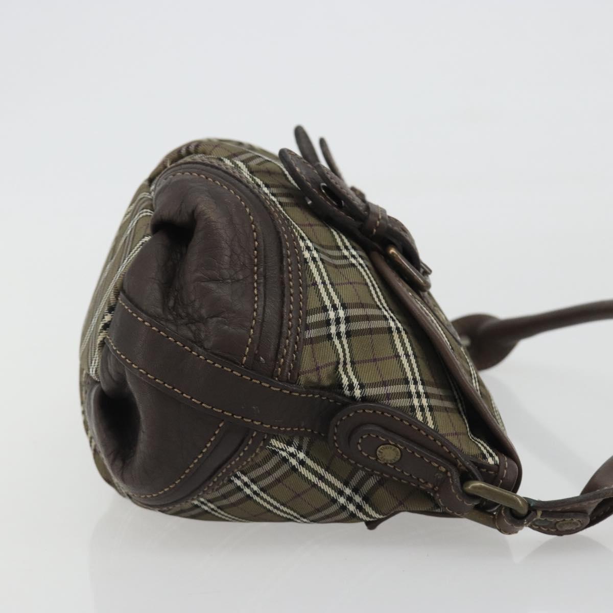 BURBERRY Nova Check Blue Label Hand Bag Canvas Green Gold Auth 190918A