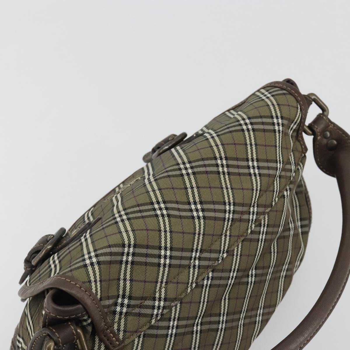 BURBERRY Nova Check Blue Label Hand Bag Canvas Green Gold Auth 190918A
