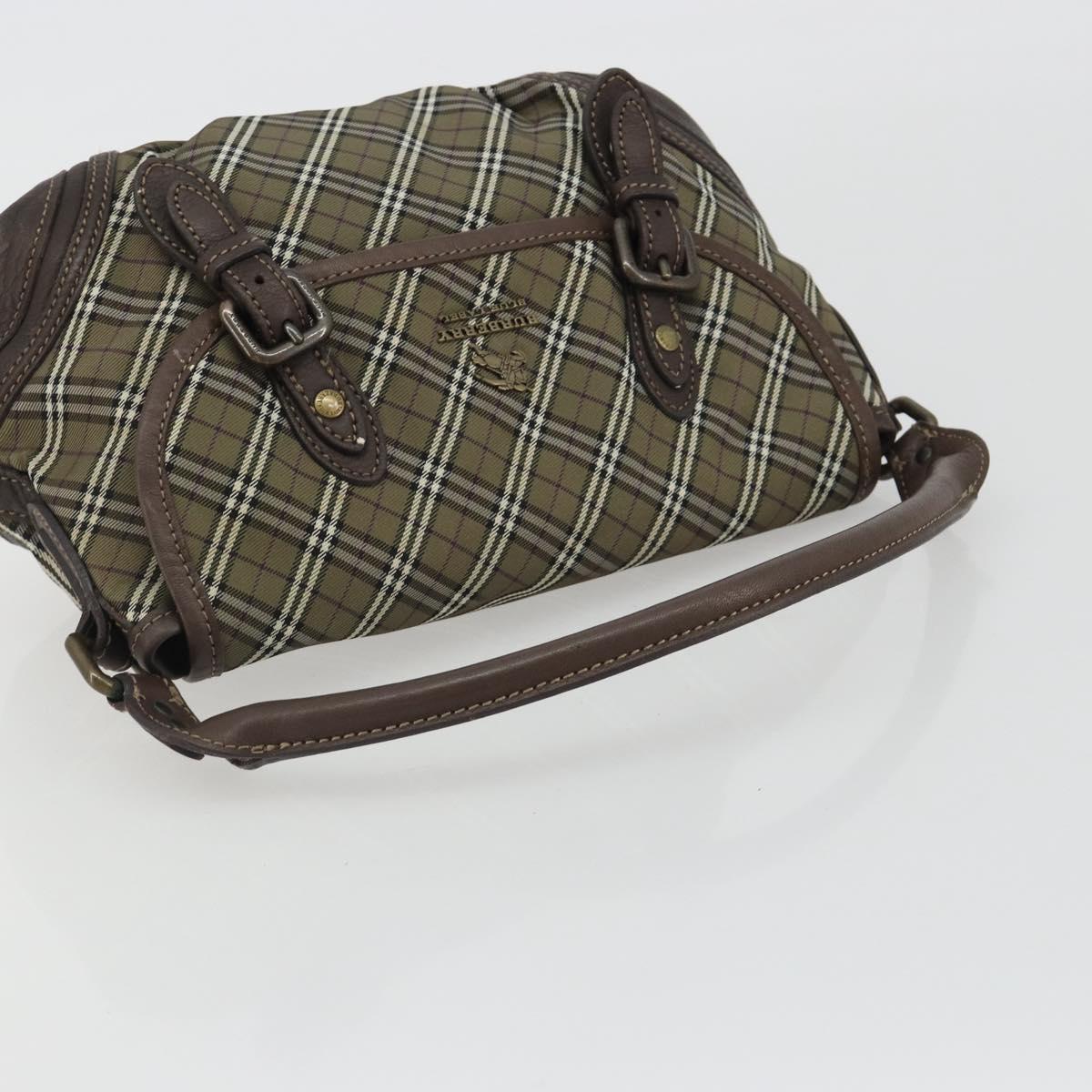 BURBERRY Nova Check Blue Label Hand Bag Canvas Green Gold Auth 190918A
