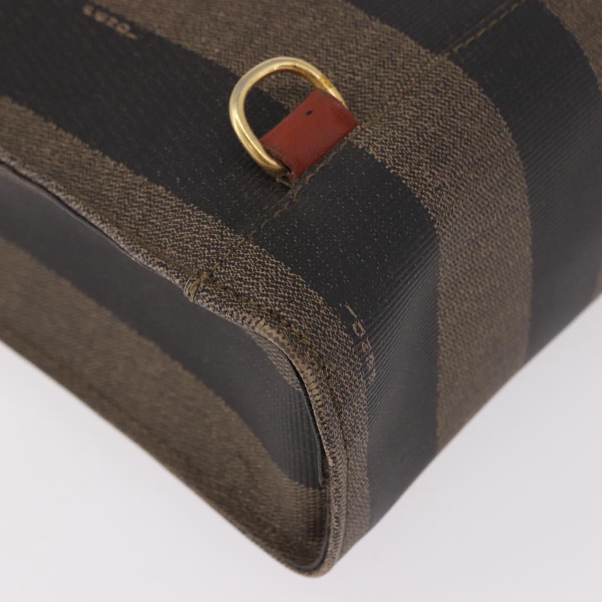 FENDI Pecan Canvas Hand Bag PVC Brown Black Auth 190920