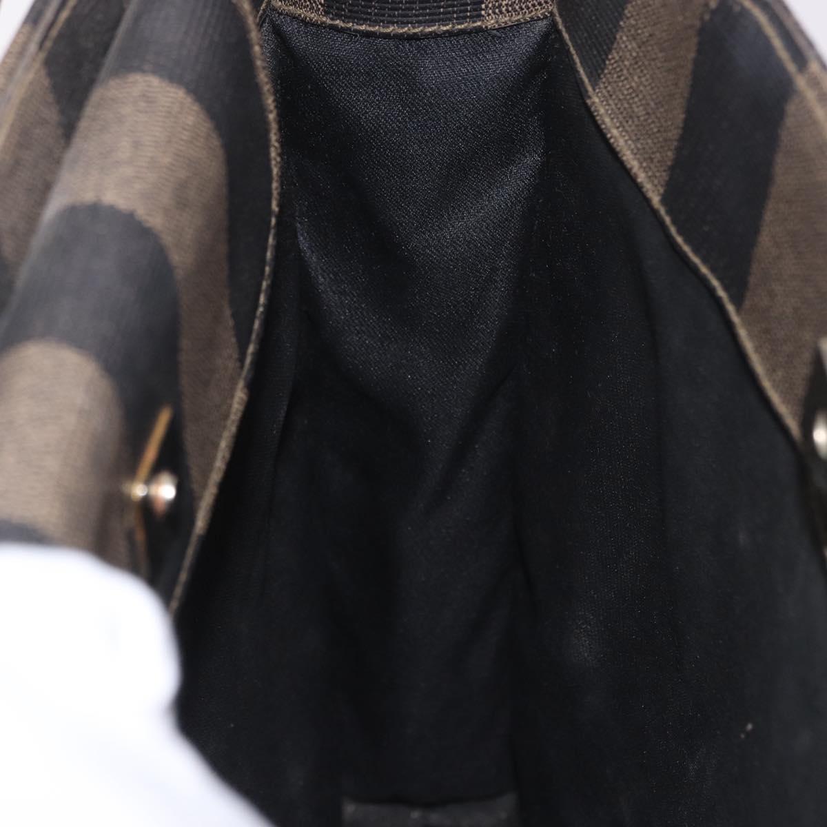FENDI Pecan Canvas Hand Bag PVC Brown Black Auth 190920