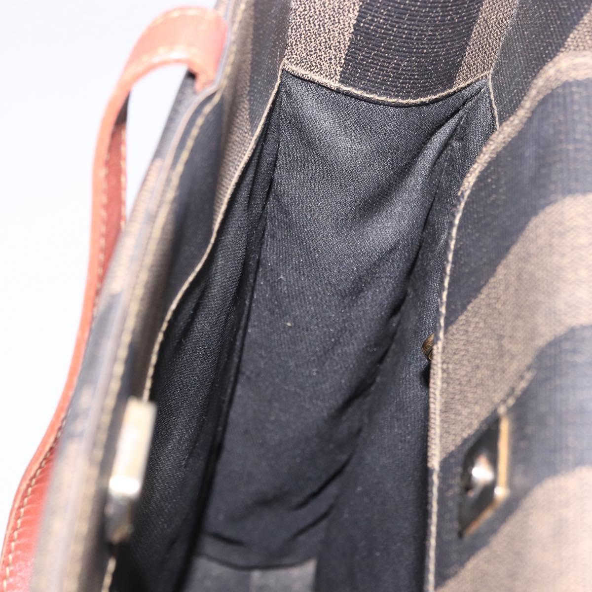 FENDI Pecan Canvas Hand Bag PVC Brown Black Auth 190920