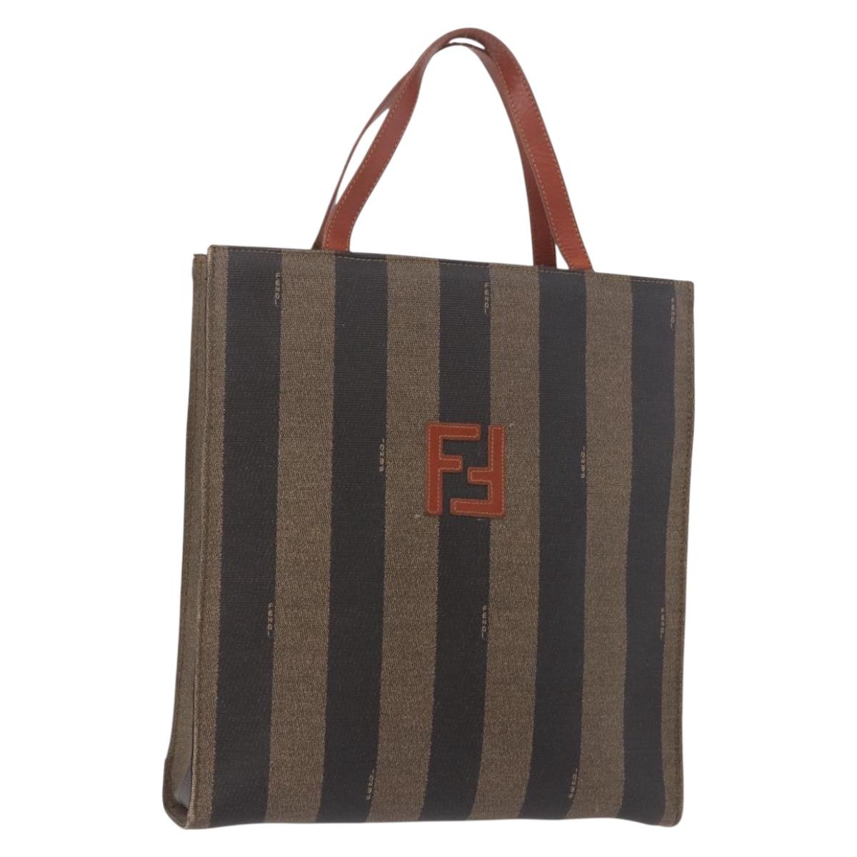 FENDI Pecan Canvas Hand Bag PVC Brown Black Auth 190920