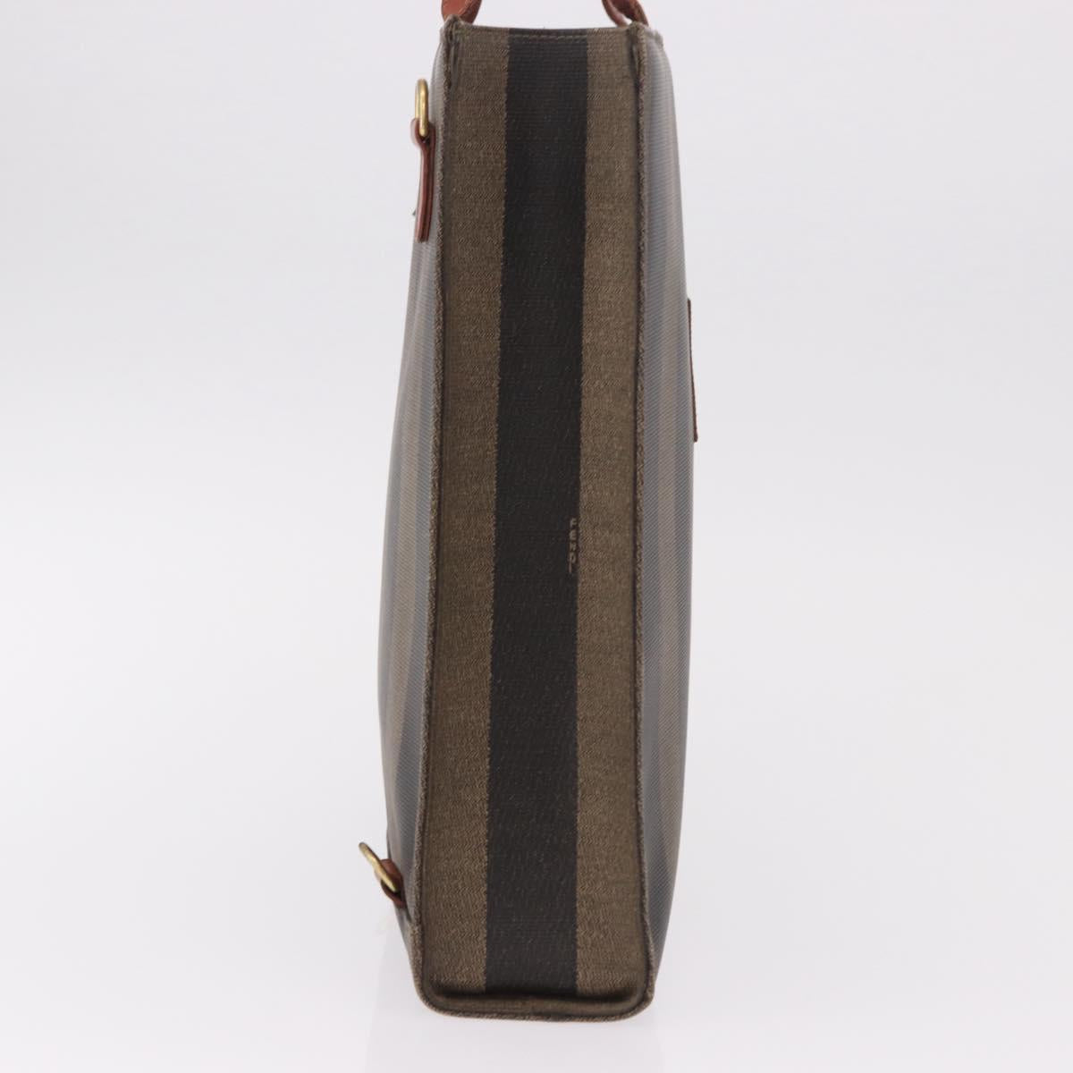 FENDI Pecan Canvas Hand Bag PVC Brown Black Auth 190920