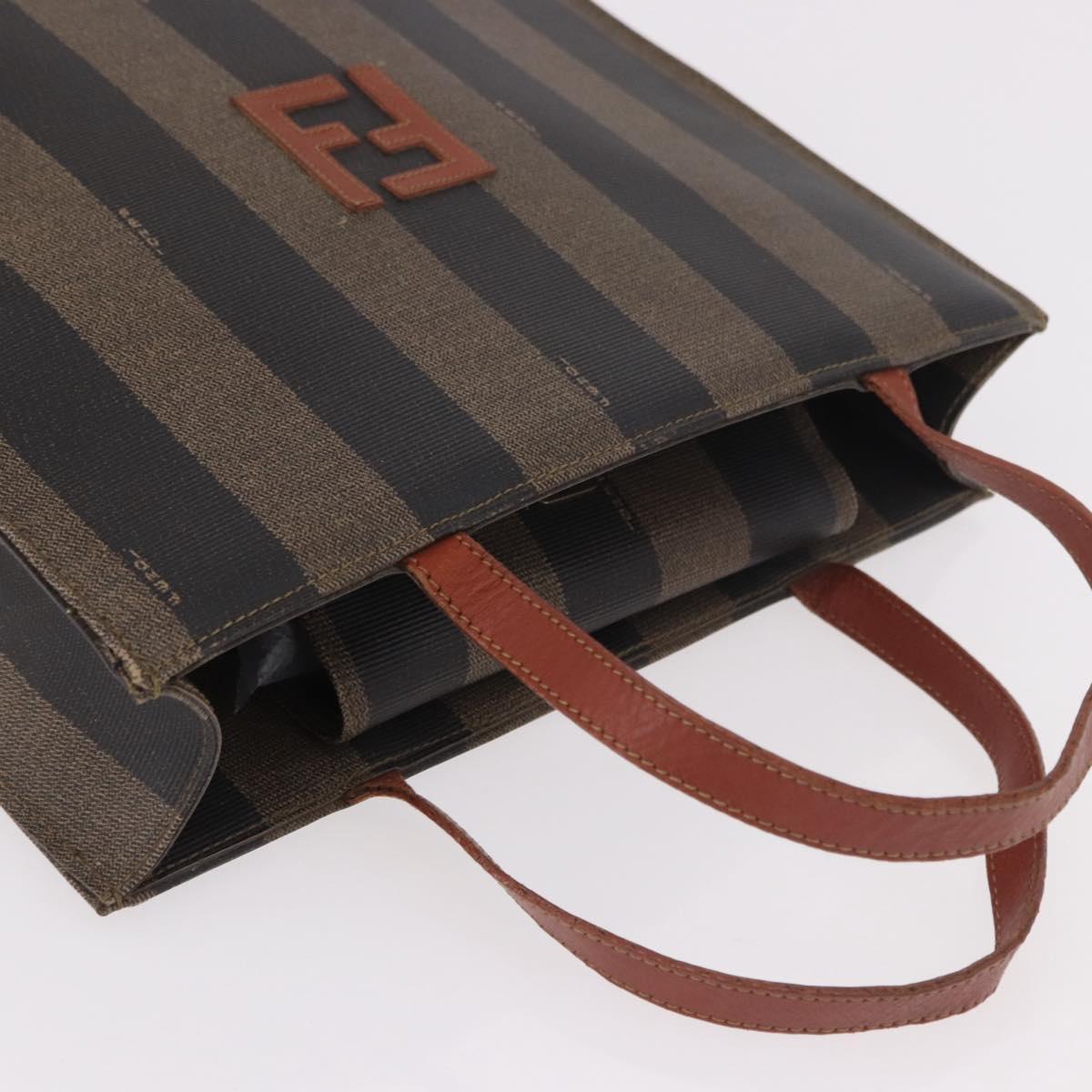 FENDI Pecan Canvas Hand Bag PVC Brown Black Auth 190920