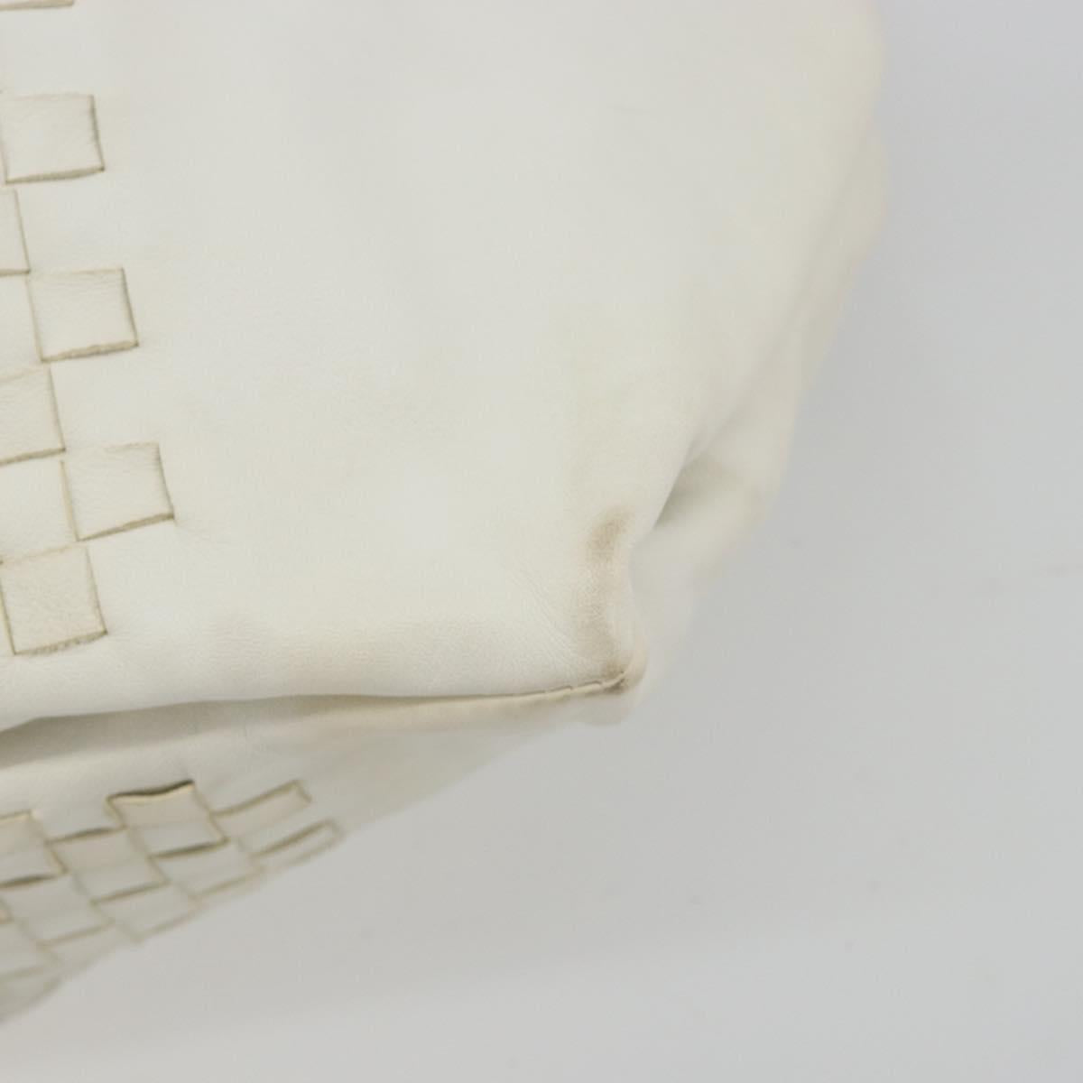 BOTTEGA VENETA INTRECCIATO Shoulder Bag Leather White Gold Auth 190921