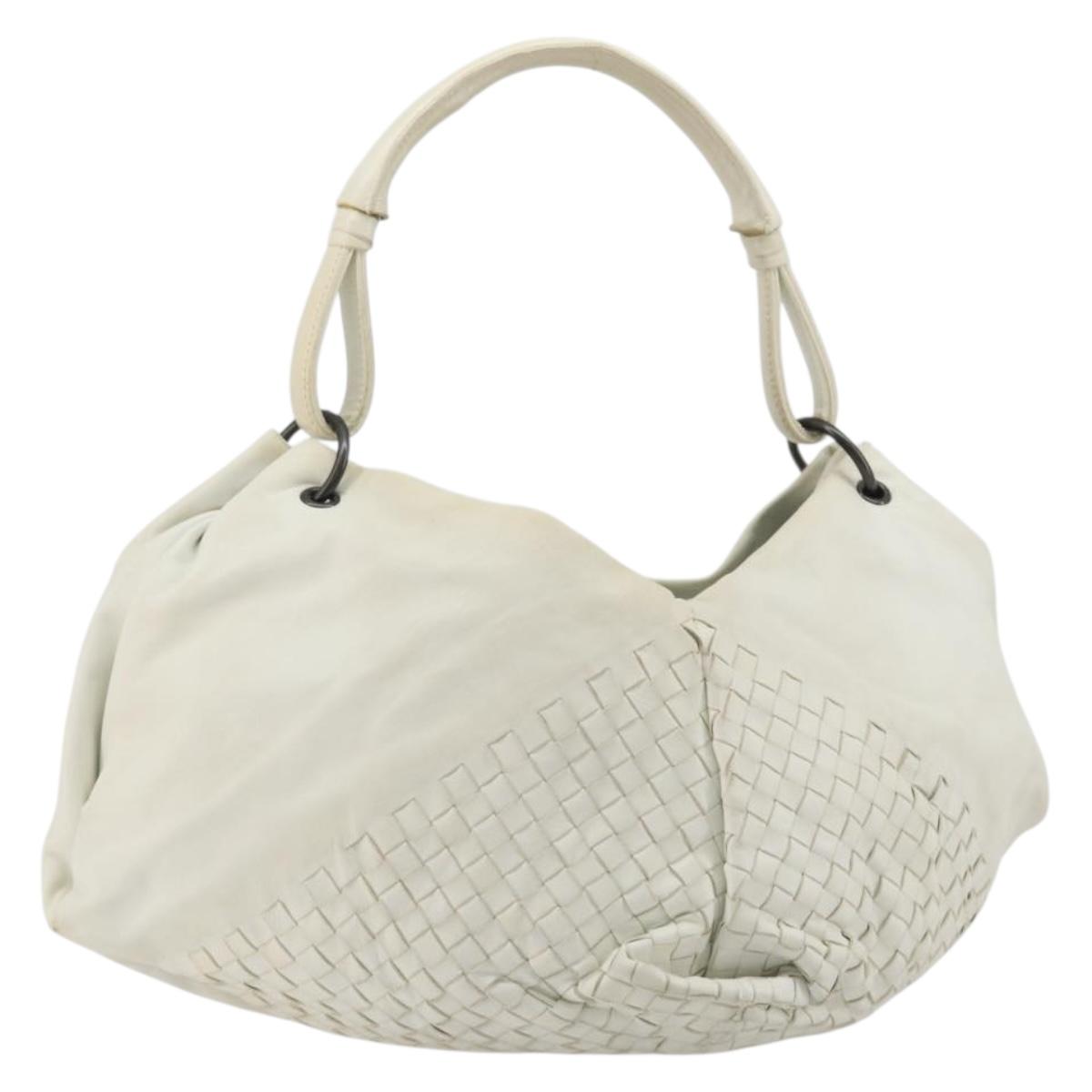 BOTTEGA VENETA INTRECCIATO Shoulder Bag Leather White Gold Auth 190921