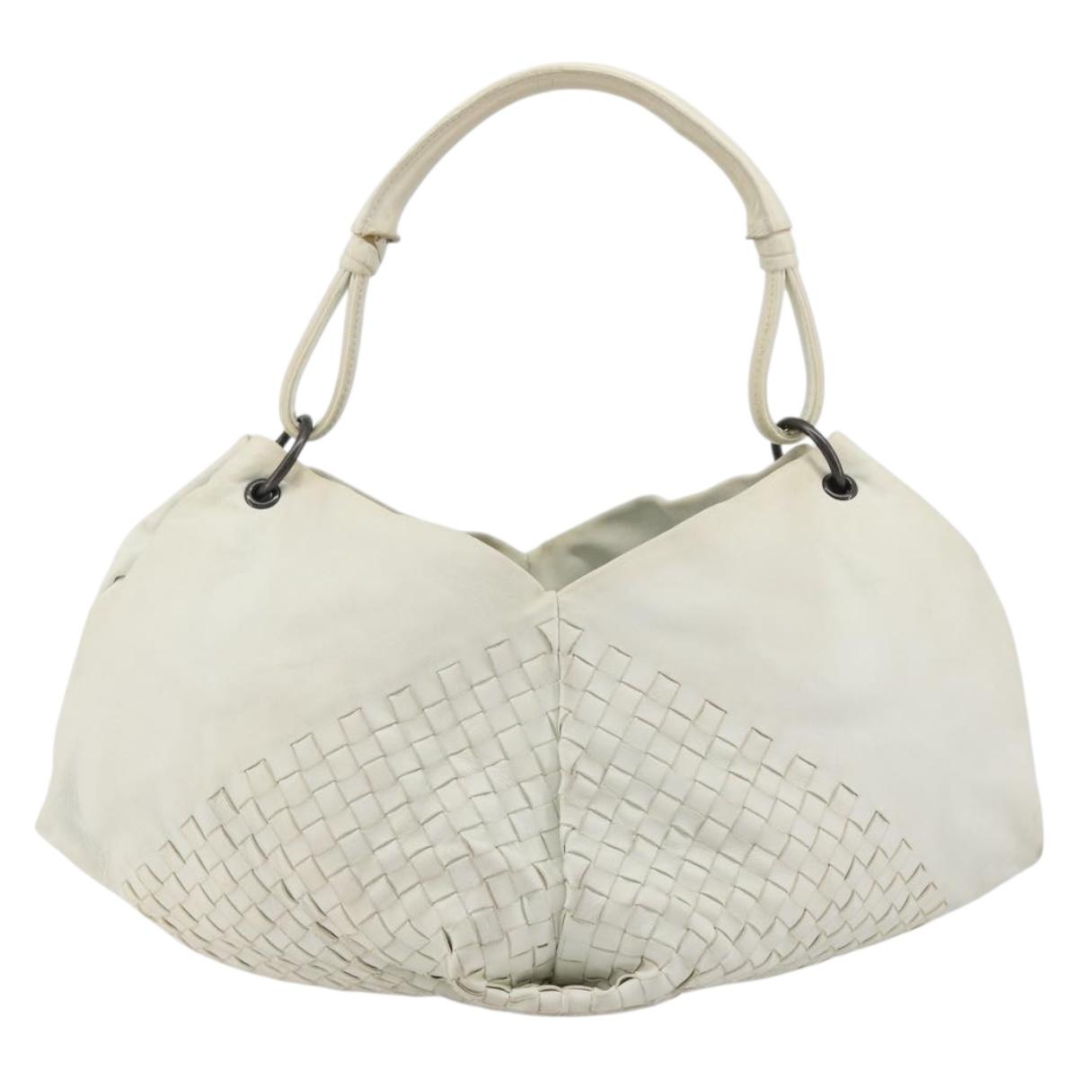 BOTTEGA VENETA INTRECCIATO Shoulder Bag Leather White Gold Auth 190921
