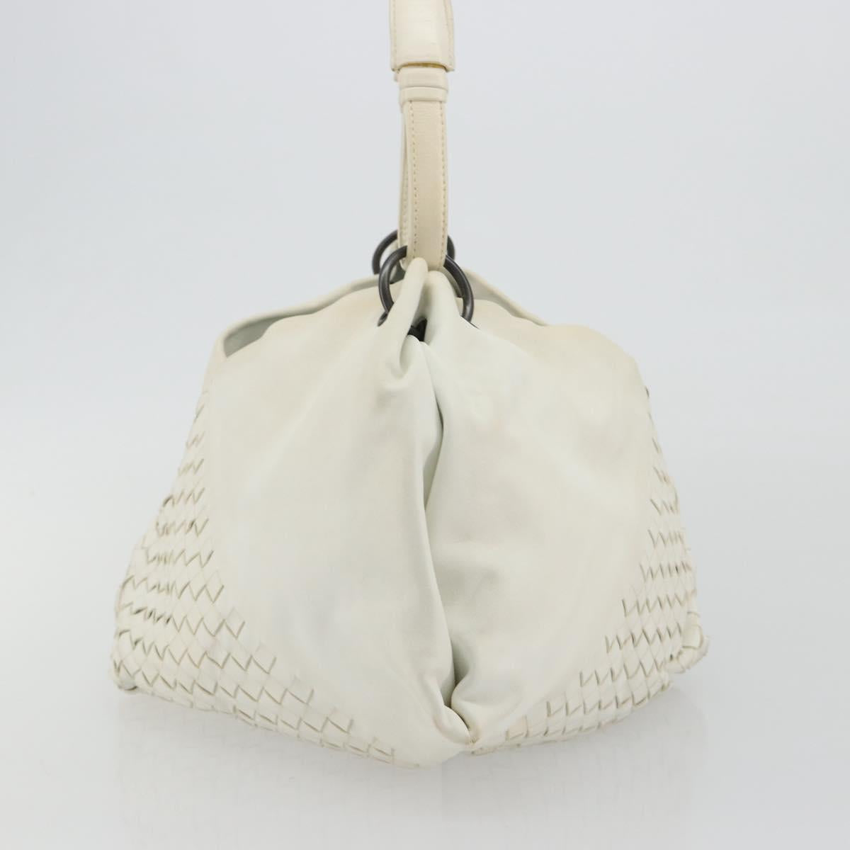 BOTTEGA VENETA INTRECCIATO Shoulder Bag Leather White Gold Auth 190921