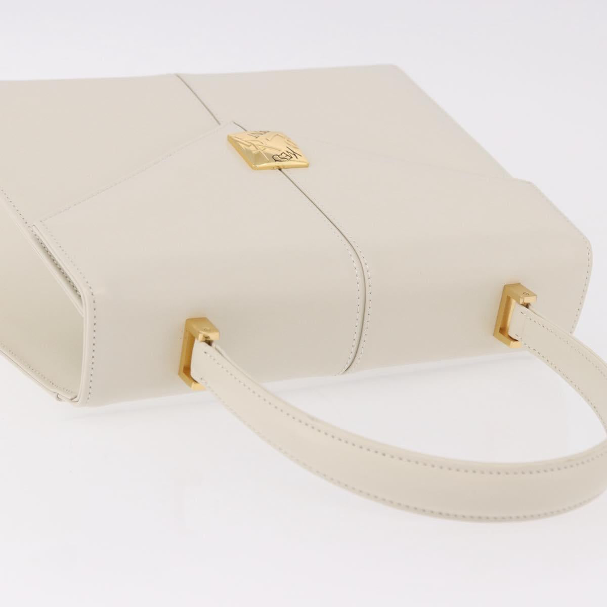 SAINT LAURENT Hand Bag Leather White Gold Auth 190922