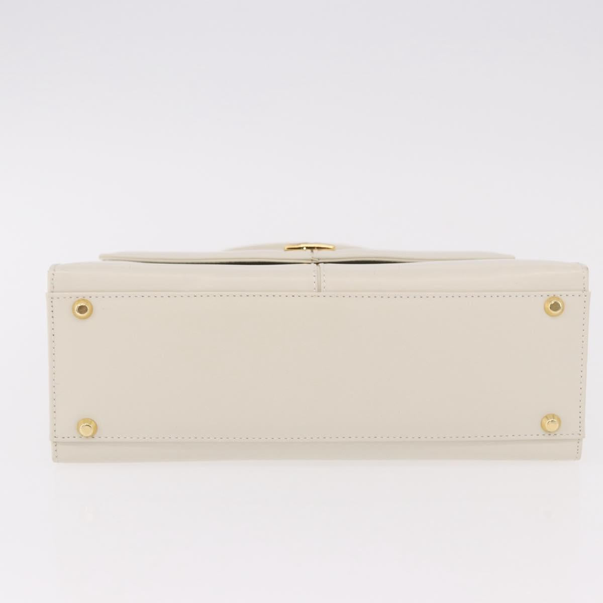 SAINT LAURENT Hand Bag Leather White Gold Auth 190922
