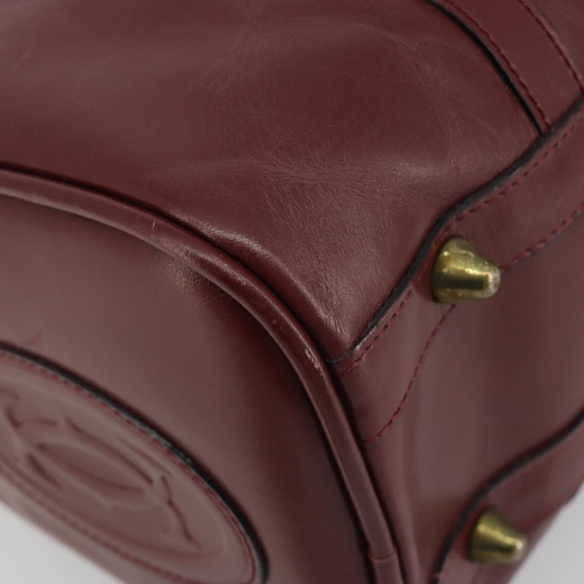 CARTIER Must Line Boston Bag Leather Bordeaux Gold Auth 190924