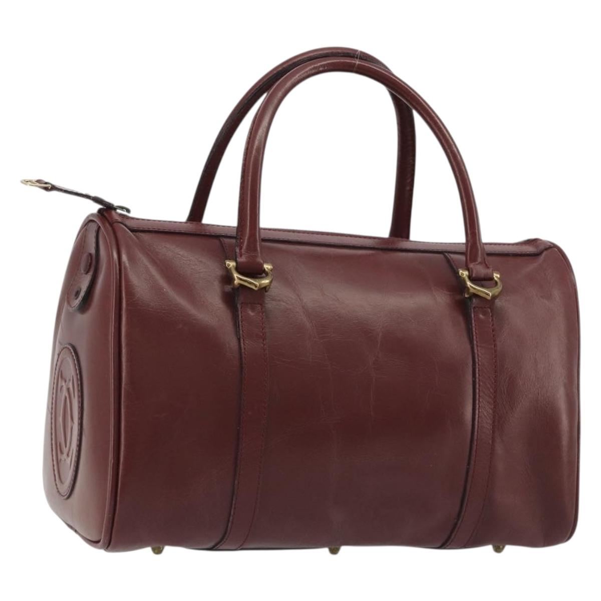 CARTIER Must Line Boston Bag Leather Bordeaux Gold Auth 190924