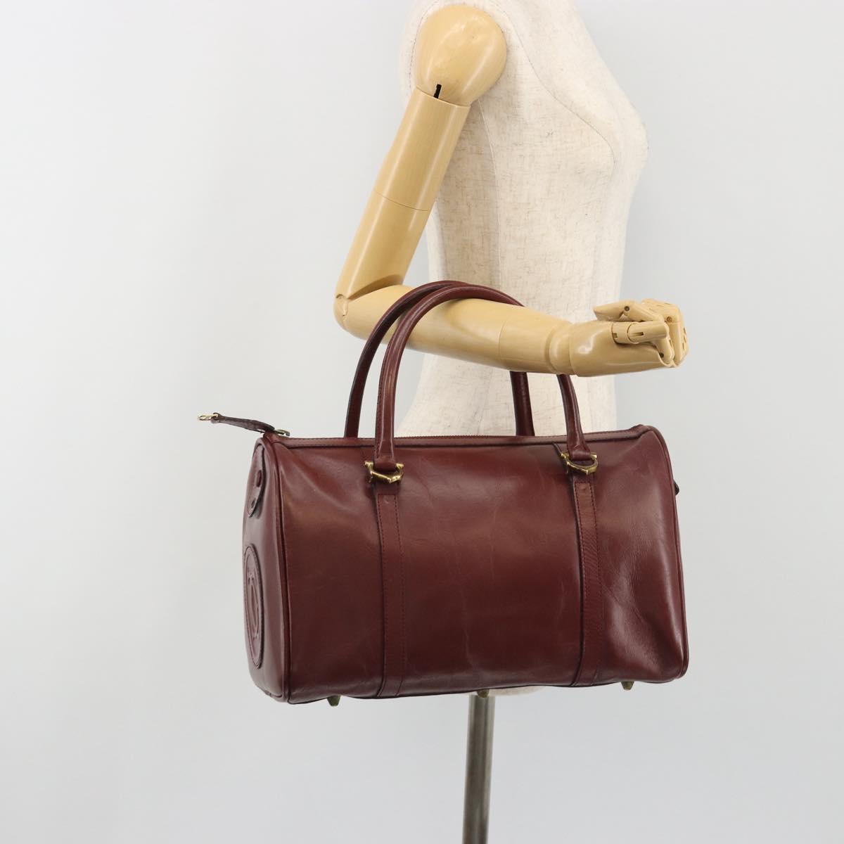 CARTIER Must Line Boston Bag Leather Bordeaux Gold Auth 190924
