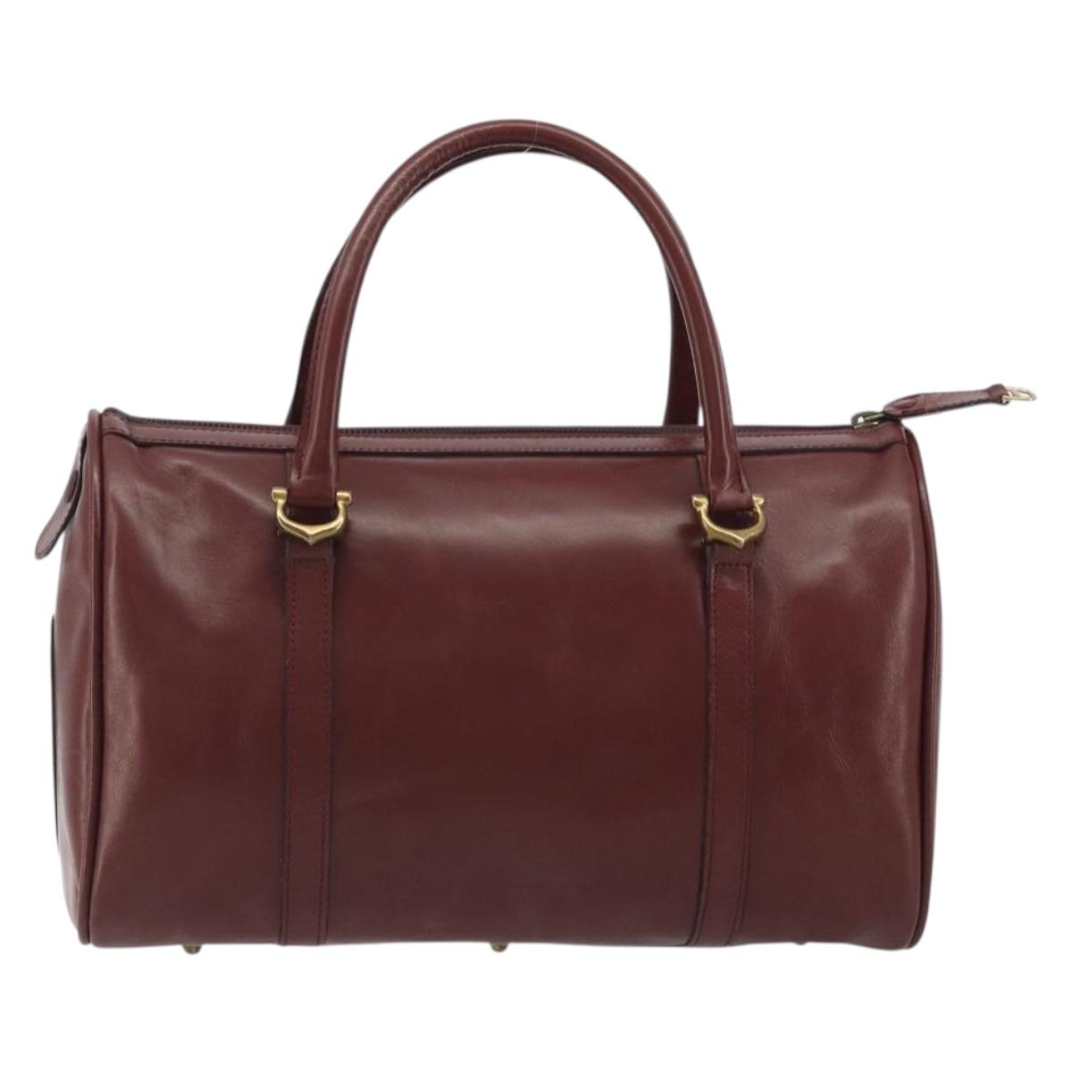 CARTIER Must Line Boston Bag Leather Bordeaux Gold Auth 190924