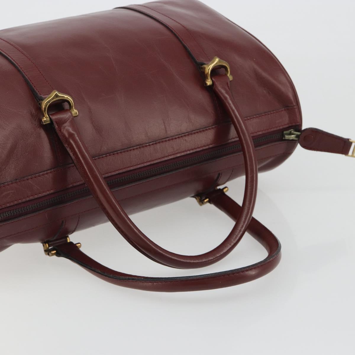 CARTIER Must Line Boston Bag Leather Bordeaux Gold Auth 190924