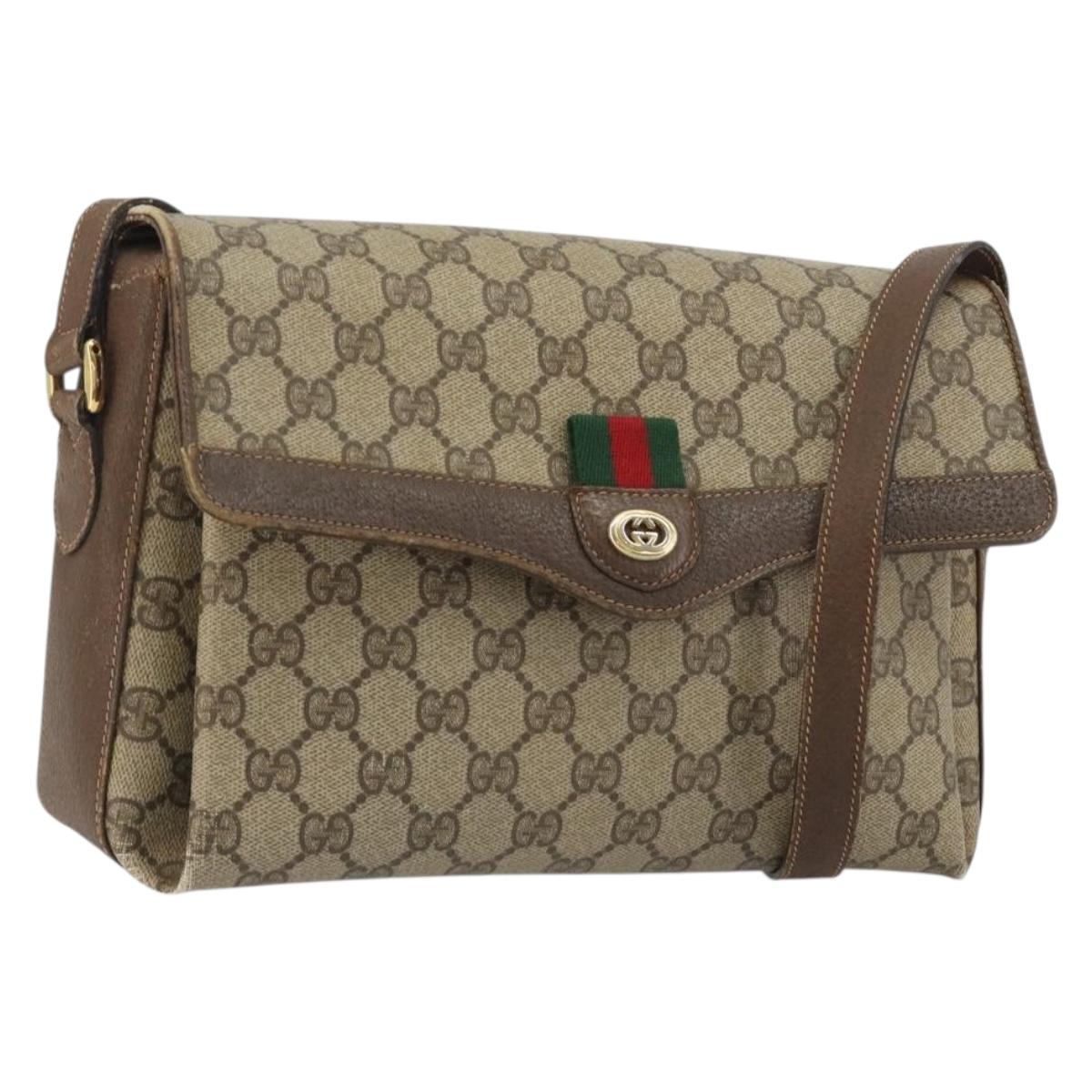 GUCCI GG Supreme Web Sherry Line Bag PVC Beige Gold 904 02 084 Auth 190926