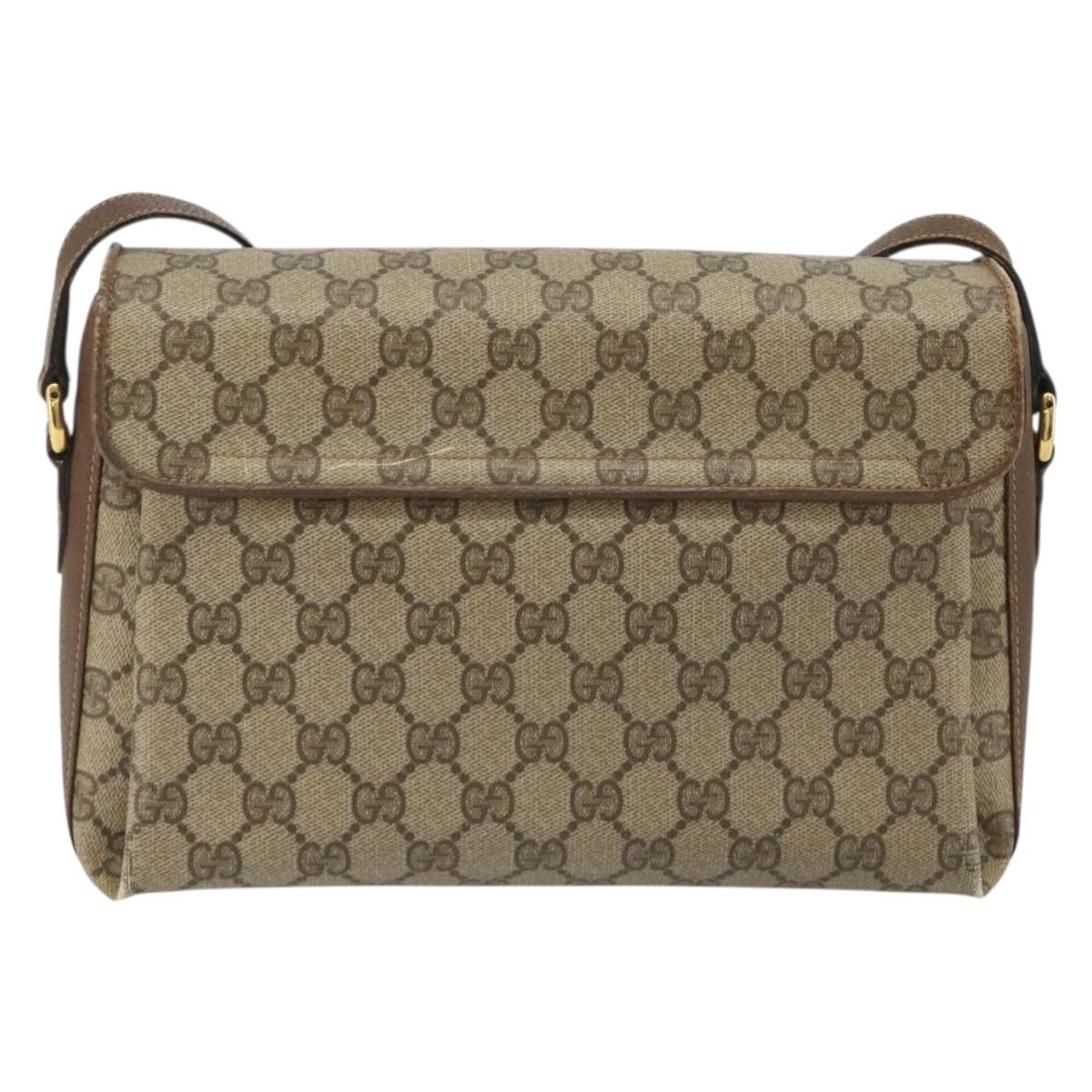 GUCCI GG Supreme Web Sherry Line Bag PVC Beige Gold 904 02 084 Auth 190926