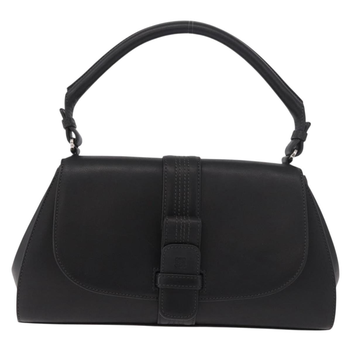 LOEWE Anagram Hand Bag Leather Black Silver Auth 190928A