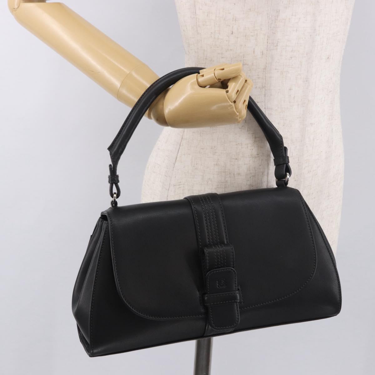 LOEWE Anagram Hand Bag Leather Black Silver Auth 190928A