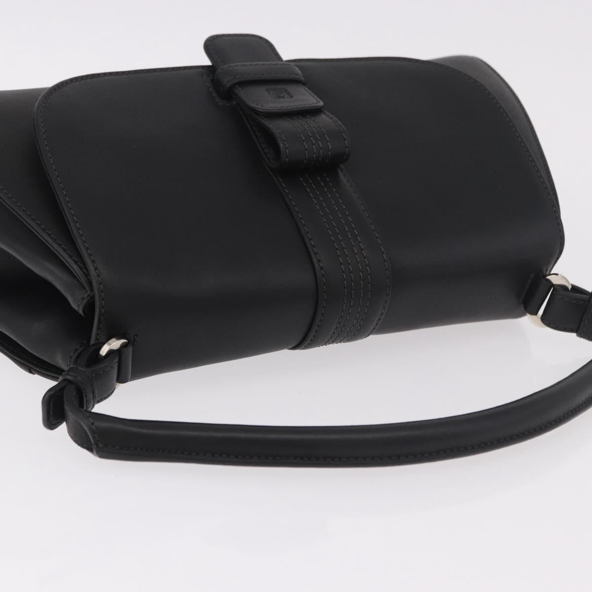 LOEWE Anagram Hand Bag Leather Black Silver Auth 190928A