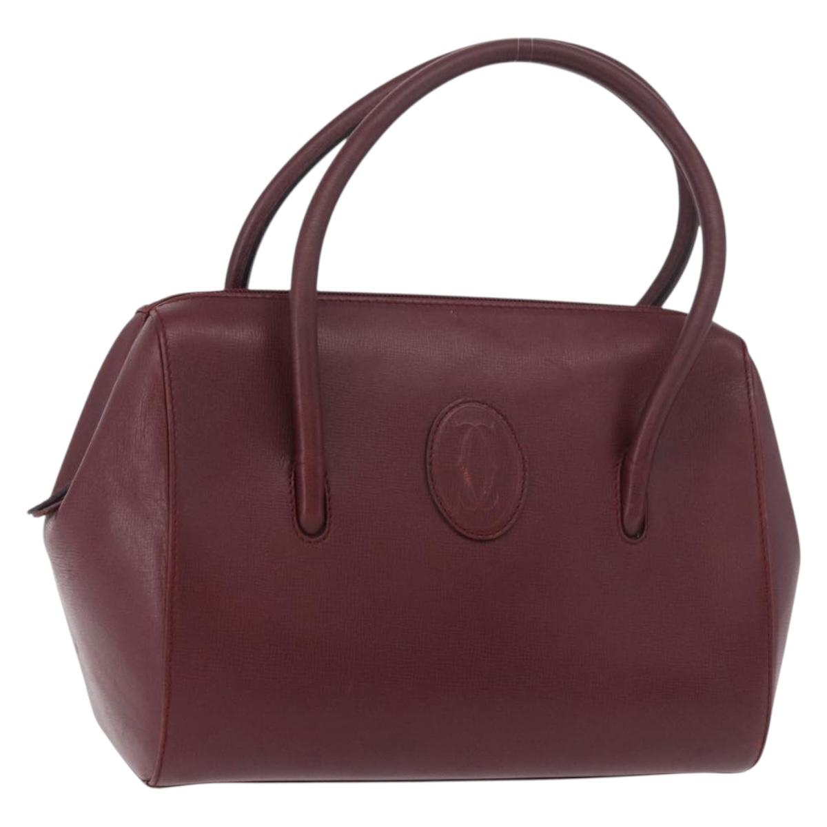 CARTIER Must Line Hand Bag Leather Bordeaux Gold Auth 190929