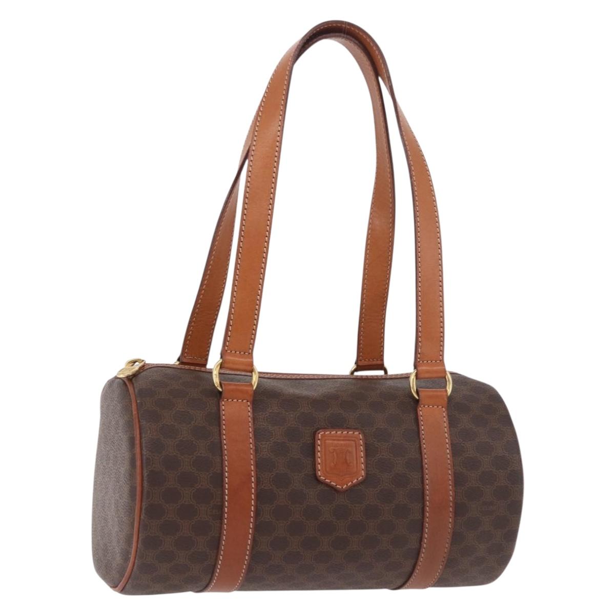 CELINE Macadam Canvas Hand Bag PVC Leather Brown Gold Auth 190930A