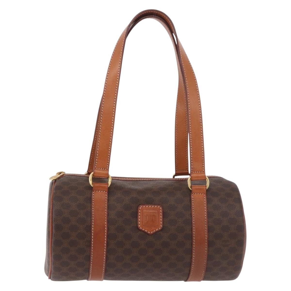 CELINE Macadam Canvas Hand Bag PVC Leather Brown Gold Auth 190930A
