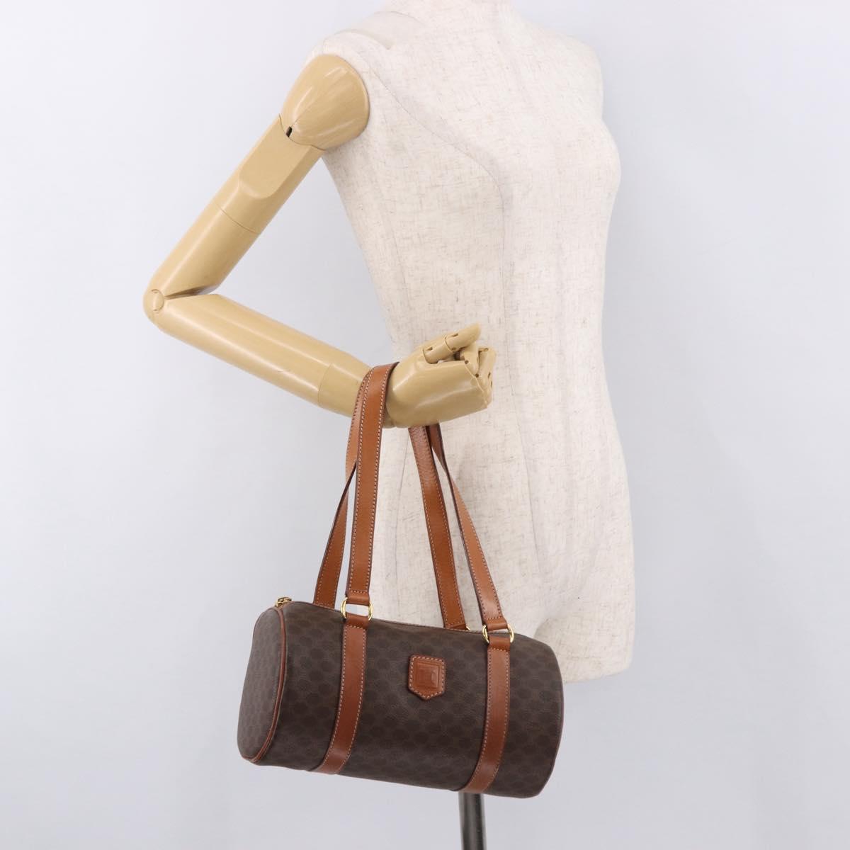 CELINE Macadam Canvas Hand Bag PVC Leather Brown Gold Auth 190930A