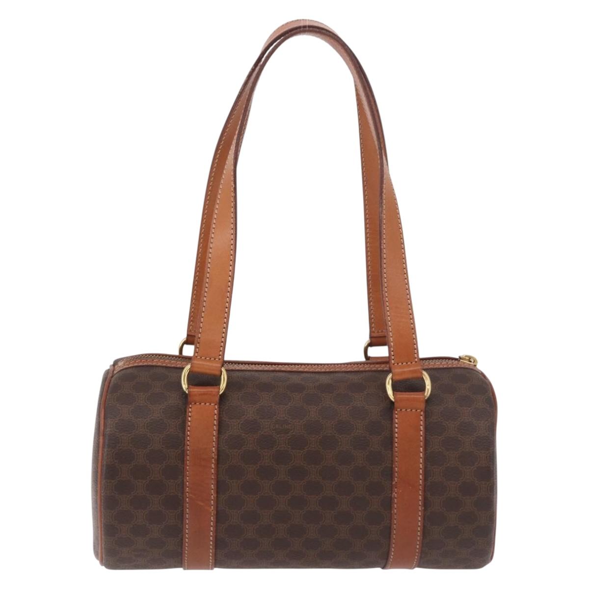 CELINE Macadam Canvas Hand Bag PVC Leather Brown Gold Auth 190930A