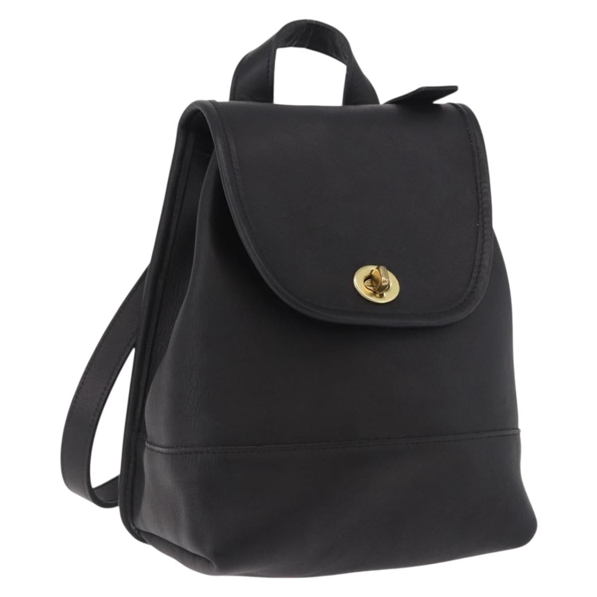 Coach Backpack Leather Black Gold Auth 190933A