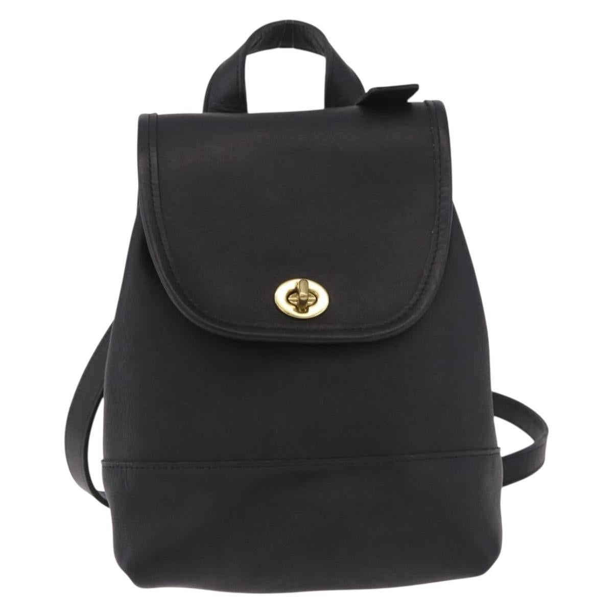 Coach Backpack Leather Black Gold Auth 190933A