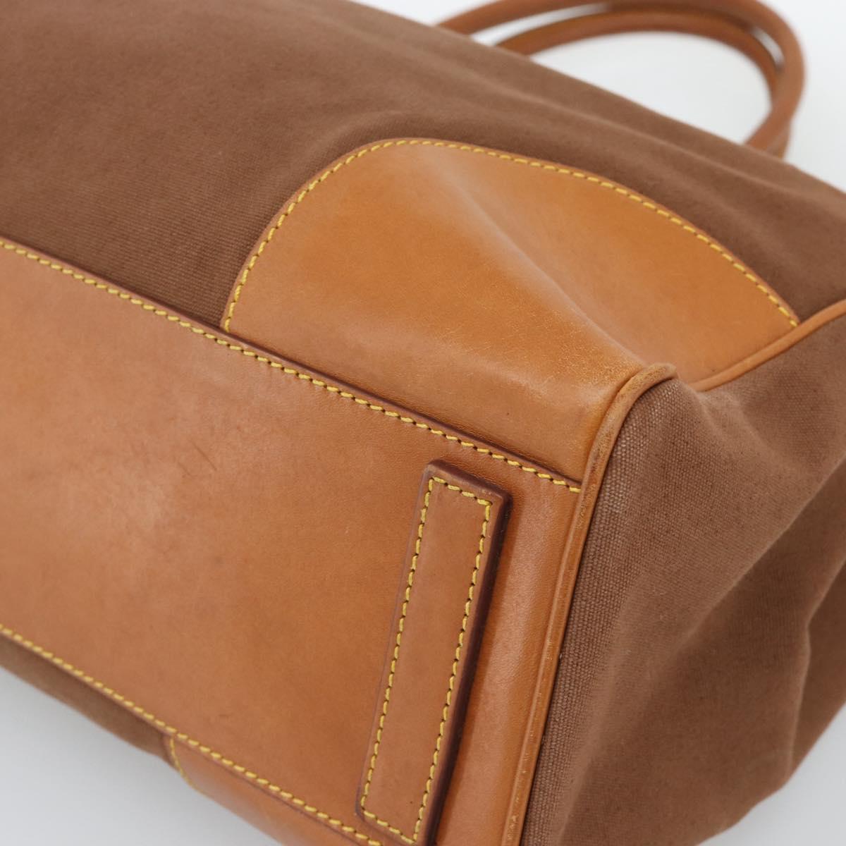 PRADA Boston Bag Canvas Brown Silver Auth 190935A