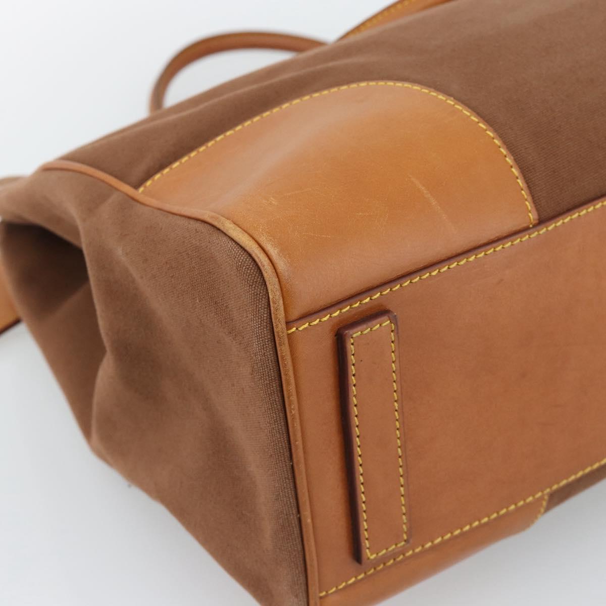 PRADA Boston Bag Canvas Brown Silver Auth 190935A