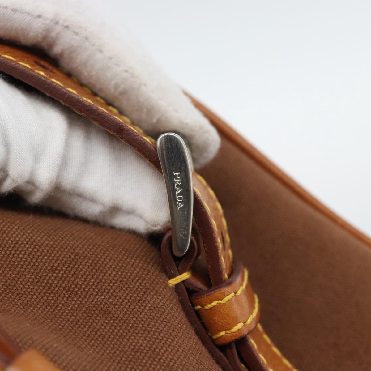 PRADA Boston Bag Canvas Brown Silver Auth 190935A