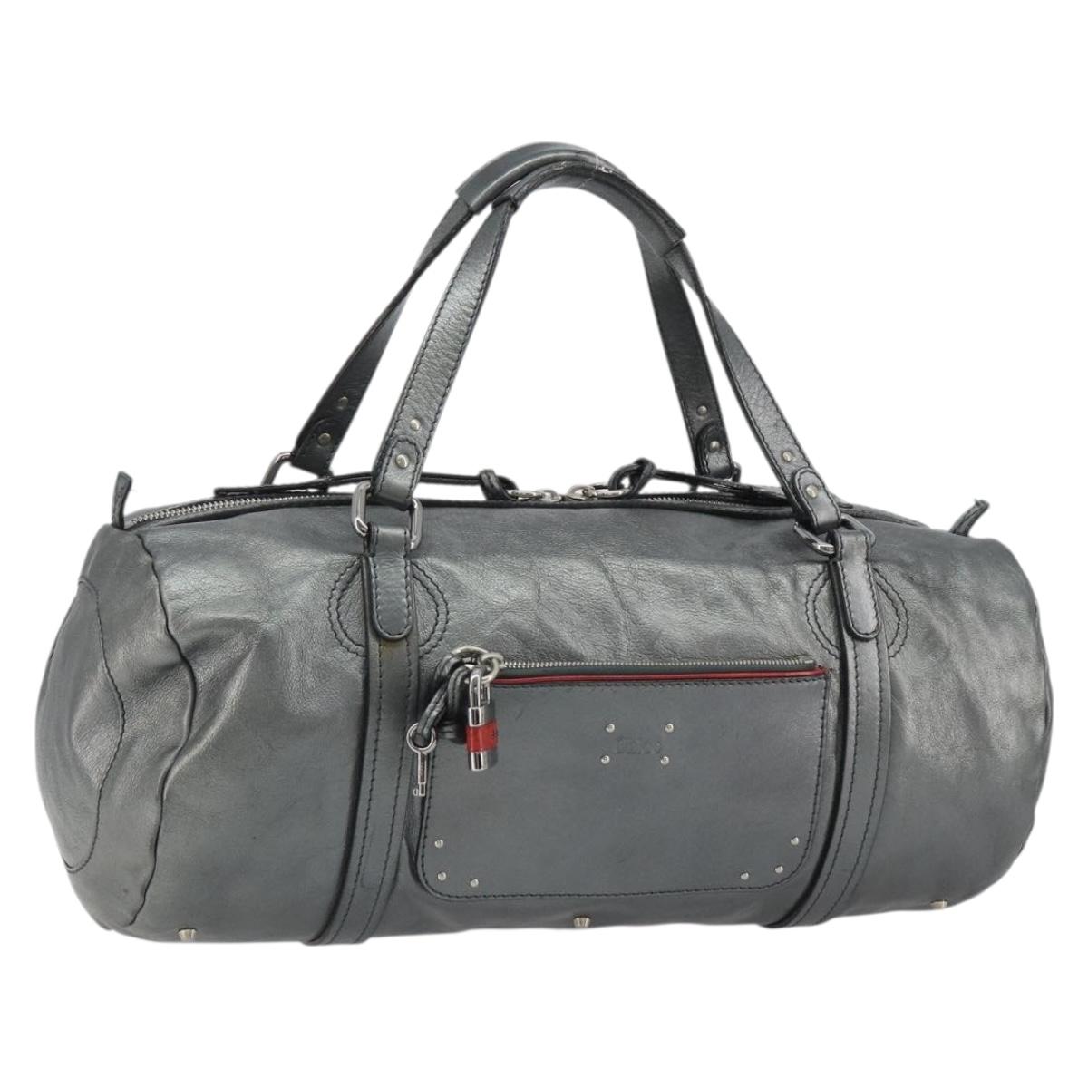 Chloe Mr Paddington Boston Bag Leather Silver Auth 190937A