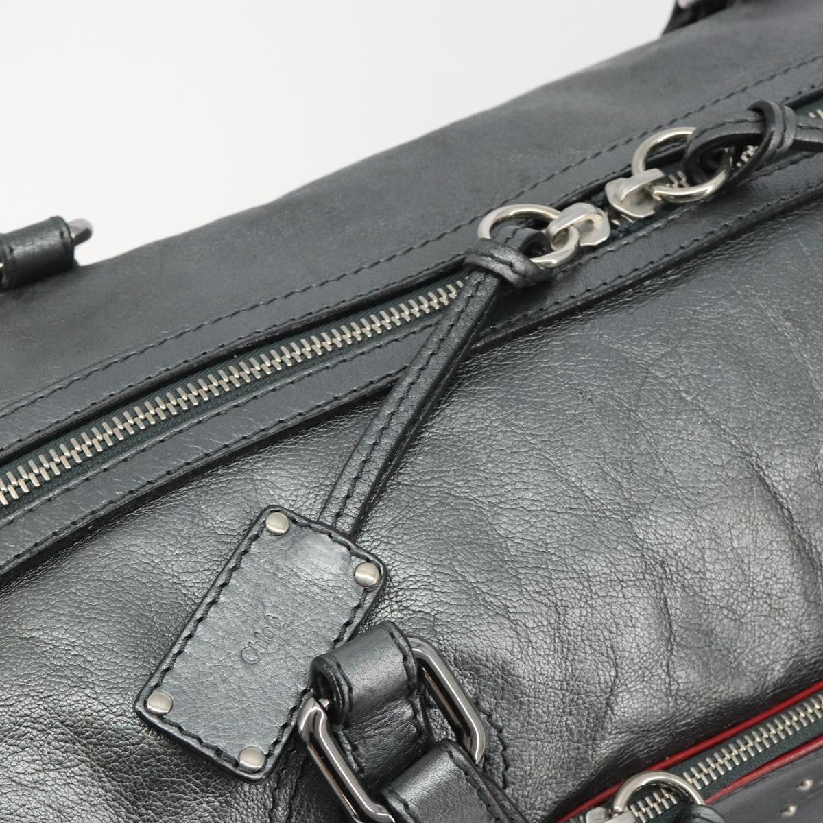 Chloe Mr Paddington Boston Bag Leather Silver Auth 190937A